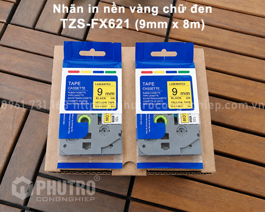 Nhãn in Brother màu vàng 9mm TZS-FX621