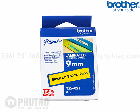 NHÃN IN BROTHER TZE-621 (9MM, 8M/ CUỘN) CHỮ ĐEN, NỀN VÀNG