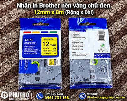 Nhãn in Brother màu vàng 12mm TZS-FX631